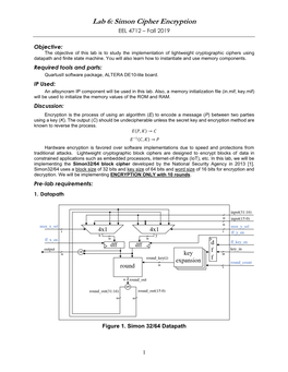 Lab 6: Simon Cipher Encryption EEL 4712 – Fall 2019