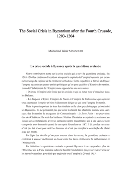 The Social Crisis in Byzantium After the Fourth Crusade, 1203-1204