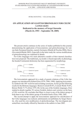 ON APPLICATION of GLOTTOCHRONOLOGY for CELTIC LANGUAGES Dedicated to the Memory of Sergei Starostin (March 24, 1953 – September 30, 2005)