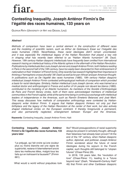 Contesting Inequality. Joseph Anténor Firmin's De L'égalité Des Races Humaines, 133 Years On