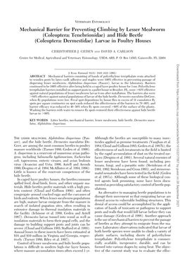 Mechanical Barrier for Preventing Climbing by Lesser Mealworm (Coleoptera: Tenebrionidae) and Hide Beetle (Coleoptera: Dermestidae) Larvae in Poultry Houses