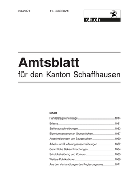 Amtsblatt Für Den Kanton Schaffhausen