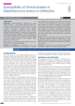 Susceptibility of Clinical Isolates of Staphylococcus Aureus to Ceftaroline