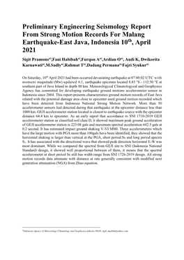 Preliminary Engineering Seismology Report from Strong Motion