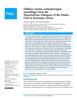 Offshore Marine Actinopterygian Assemblages from the Maastrichtian–Paleogene of the Pindos Unit in Eurytania, Greece