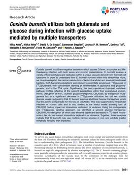 Coxiella Burnetii Utilizes Both Glutamate and Glucose During Infection with Glucose Uptake Mediated by Multiple Transporters