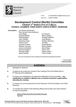 North) Committee TUESDAY 4TH MARCH 2014 at 5.30P.M