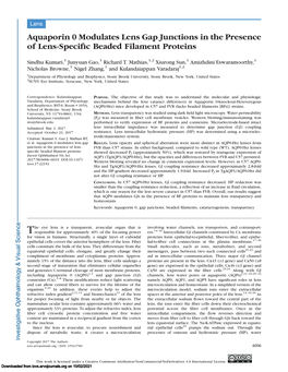 Aquaporin 0 Modulates Lens Gap Junctions in the Presence of Lens-Speciﬁc Beaded Filament Proteins