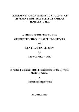 Determination of Kinematic Viscosity of Different Biodiesel Fuels at Various Temperatures