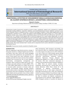 Insecticidal Activities of Cinnamomum Tamala (Lauraceae) Essential Oil Against Sitophilus Oryzae L