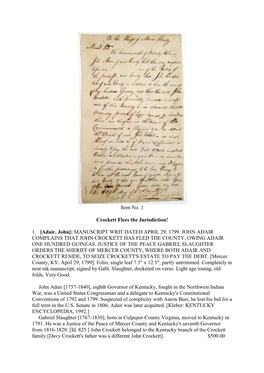 Adair, John]: MANUSCRIPT WRIT DATED APRIL 29, 1799