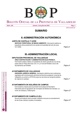 Sumario Boletín Oficial De La Provincia De Valladolid