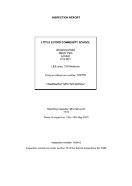 Inspection Report Little Ilford Community School