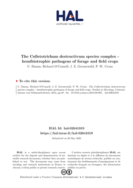 The Colletotrichum Destructivum Species Complex - Hemibiotrophic Pathogens of Forage and Field Crops U