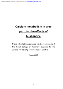 Calcium Metabolism in Grey Parrots: the Effects of Husbandry