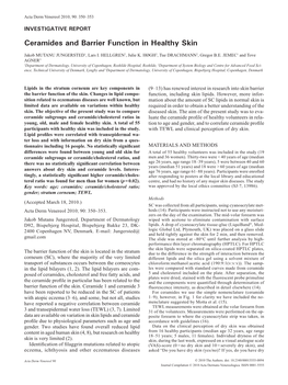 Ceramides and Barrier Function in Healthy Skin