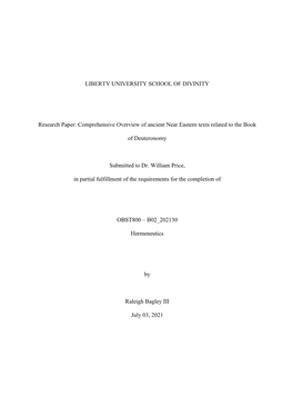 LIBERTY UNIVERSITY SCHOOL of DIVINITY Research Paper