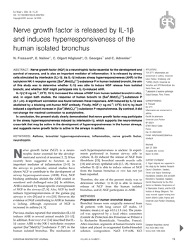 Nerve Growth Factor Is Released by IL-1B and Induces Hyperresponsiveness of the Human Isolated Bronchus