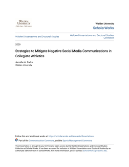 Strategies to Mitigate Negative Social Media Communications in Collegiate Athletics