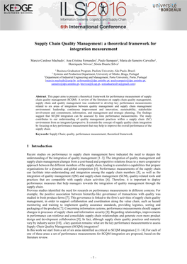 Supply Chain Quality Management: a Theoretical Framework for Integration Measurement