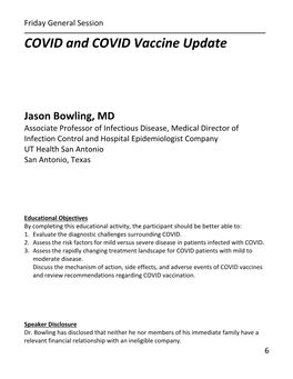 COVID and COVID Vaccine Update