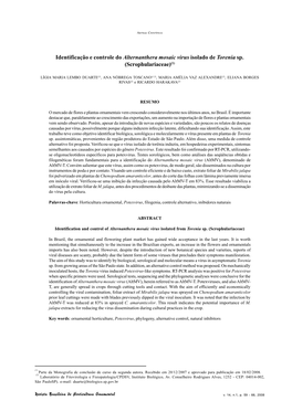 Identificação E Controle Do Alternanthera Mosaic Virus Isolado De Torenia Sp