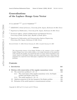 Generalisations of the Laplace-Runge-Lenz Vector