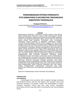 Pengembangan Potensi Pariwisata Situ Sanghyang Di Kecamatan Tanjungjaya Kabupaten Tasikmalaya