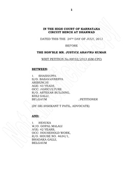 1 in the High Court of Karnataka Circuit Bench At