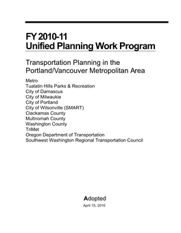 FY 2010-11 Unified Planning Work Program