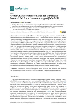 Aroma Characteristics of Lavender Extract and Essential Oil from Lavandula Angustifolia Mill