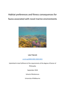 Habitat Preferences and Fitness Consequences for Fauna Associated with Novel Marine Environments