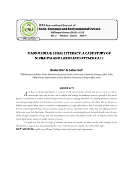 Mass Media & Legal Literacy: a Case Study of Nirbahya And