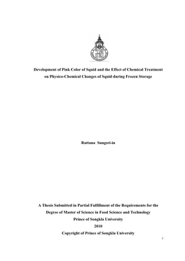 Development of Pink Color of Squid and the Effect of Chemical Treatment on Physico-Chemical Changes of Squid During Frozen Storage