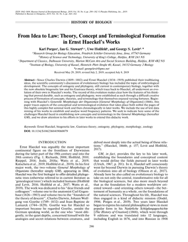 From Idea to Law: Theory, Concept and Terminological Formation in Ernst Haeckel’S Works Karl Porgesa, Ian G