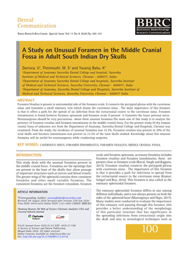 A Study on Unusual Foramen in the Middle Cranial Fossa in Adult South Indian Dry Skulls