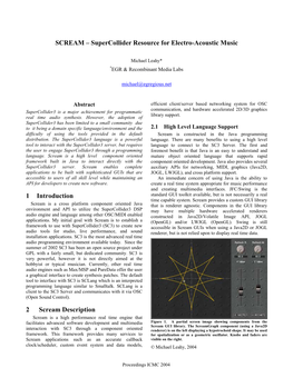 Scream -- Supercollider Resource for Electro-Acoustic Music