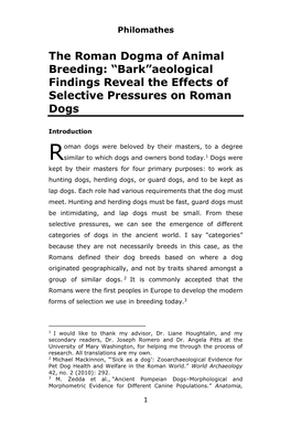 The Roman Dogma of Animal Breeding: “Bark”Aeological Findings Reveal the Effects of Selective Pressures on Roman Dogs