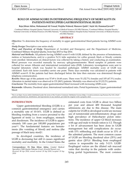 Role of Aims65 Score in Determining Frequency of Mortality in Patients with Upper Gastrointestinal Bleed