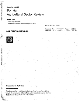 Bolivia Agricultural Sector Review