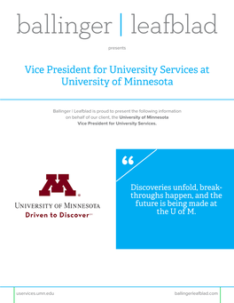 Vice President for University Services at University of Minnesota
