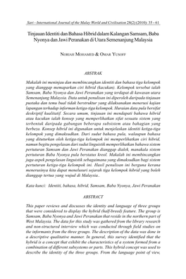 Tinjauan Identiti Dan Bahasa Hibrid Dalam Kalangan Samsam, Baba Nyonya Dan Jawi Peranakan Di Utara Semenanjung Malaysia