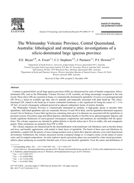 The Whitsunday Volcanic Province, Central Queensland, Australia: Lithological and Stratigraphic Investigations of a Silicic-Dominated Large Igneous Province