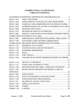 Small Claims Rules Table of Contents