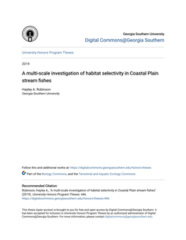 A Multi-Scale Investigation of Habitat Selectivity in Coastal Plain Stream Fishes