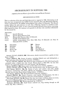 Archaeology in Suffolk 1986 E. A. Martin, J. Plouviez