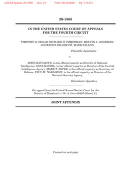 In the United States Court of Appeals for the Fourth Circuit Joint Appendix