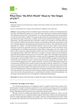 The RNA World” Mean to “The Origin of Life”?