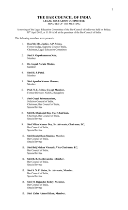 The Bar Council of India Legal Education Committee Minutes of the Meeting