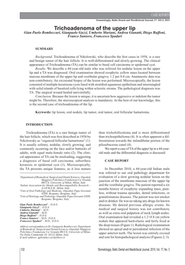 Trichoadenoma of the Upper Lip Gian Paolo Bombeccari, Gianpaolo Guzzi, Umberto Mariani, Andrea Gianatti, Diego Ruffoni, Franco Santoro, Francesco Spadari